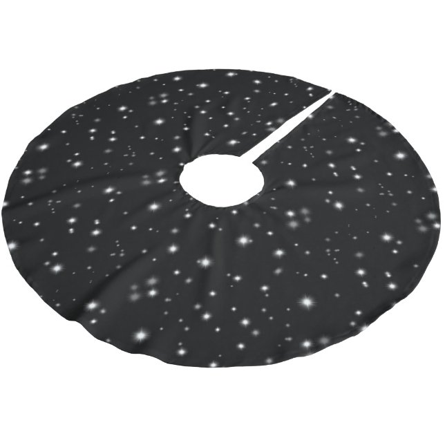 Starlight Glitzern Schwarz-Weiß-Stars Polyester Weihnachtsbaumdecke (Schrägansicht)