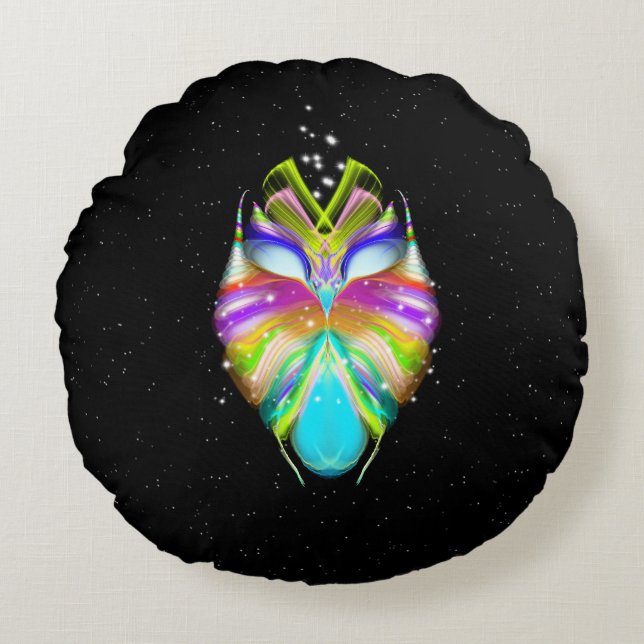 Starlight Oracle Owl Rundes Kissen (Vorderseite)