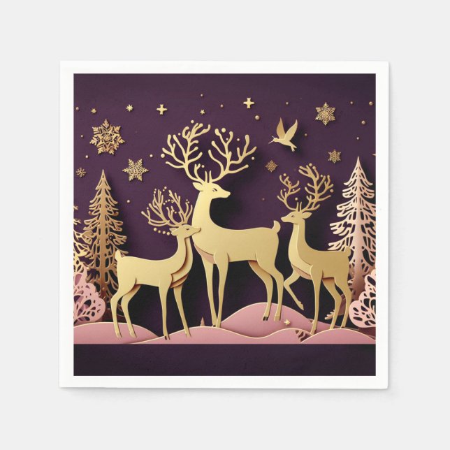 Starlight Stags – Dreamlike Holiday Pattern Serviette (Vorderseite)