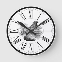 Starling British Bird Illustration Round Clock Runde Wanduhr