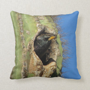 Starling in Saguaro Cactus Foto Southwest Bird Kissen