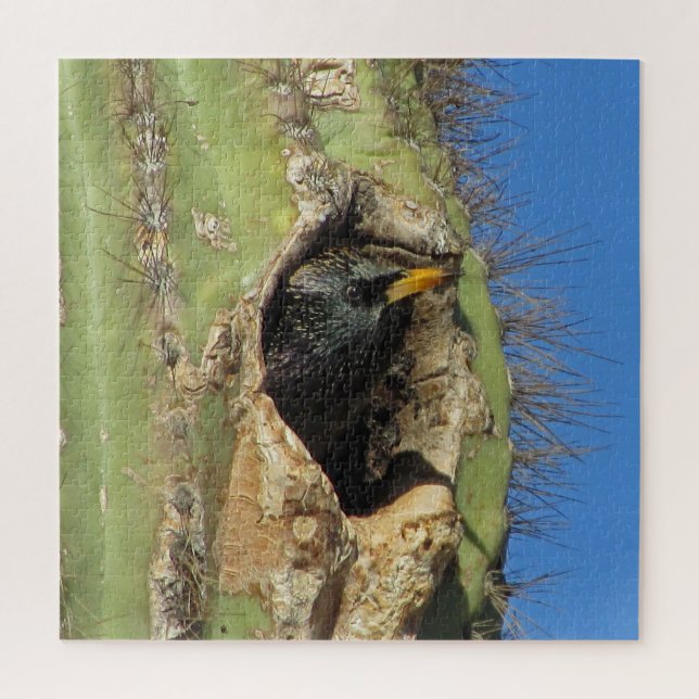 Starling in Saguaro Cactus Foto Southwest Bird Puzzle (Vertikal)