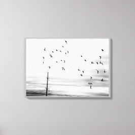 Starling Vögel fliegen mit Hydro Wires Stark Szene Leinwanddruck