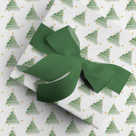 Starlit Christmas Trees Green Watercolor Geschenk Geschenkpapier