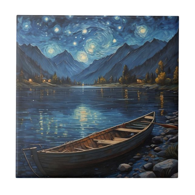 "Starlit Drift: Angeln unter dem Kosmos Fliese (Vorderseite)