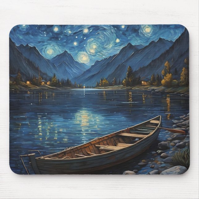 "Starlit Drift: Angeln unter dem Kosmos Mousepad (Vorne)
