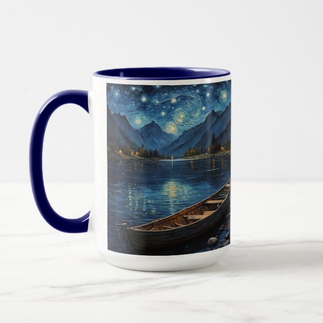 "Starlit Drift: Angeln unter dem Kosmos Tasse (Links)