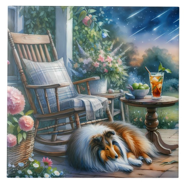 Starlit Garden Porch Sheltie Dream Fliese (Vorderseite)