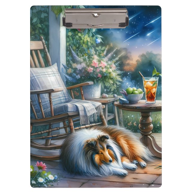 Starlit Garden Porch Sheltie Dream Klemmbrett (Vorderseite)