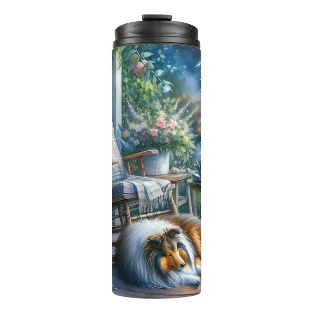 Starlit Garden Porch Sheltie Dream Thermosbecher (Vorderseite)