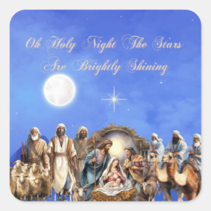Starlit Nativity: Oh Heilige Nacht Quadratischer Aufkleber