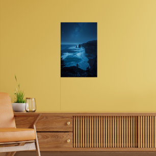 Starlit Ocean Cliffs - Milky Way Coast Nightscap Poster