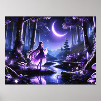 Starlit Wanderer in Mystic Forest Girl unter glowi Poster