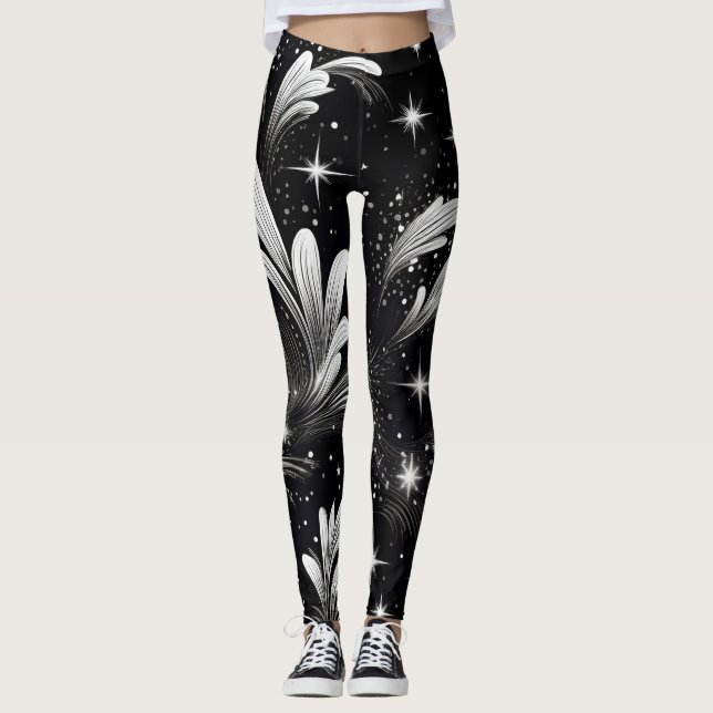 Starnächte: Weiße Sparkle und schwarze Leggings (Vorderseite)