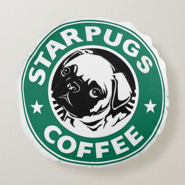 Starpugs-Kaffee Rundes Kissen (Vorderseite)