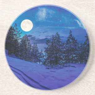 Starre Nacht mit Vollmond im Wald Getränkeuntersetzer