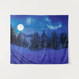 Starre Nacht mit Vollmond im Wald Wandteppich