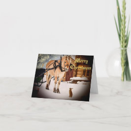 Starre Weihnachtsnacht auf dem Bauernhof mit Pferd Feiertagskarte