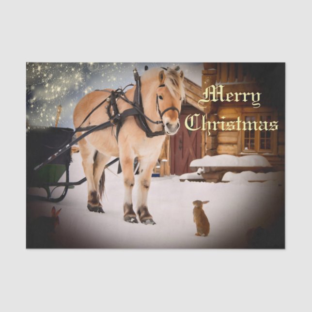 Starre Weihnachtsnacht auf dem Bauernhof mit Pferd Seidenpapier (Vorderseite)