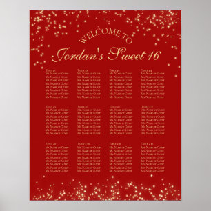 Starry 12 Table Seating Chart Red Poster