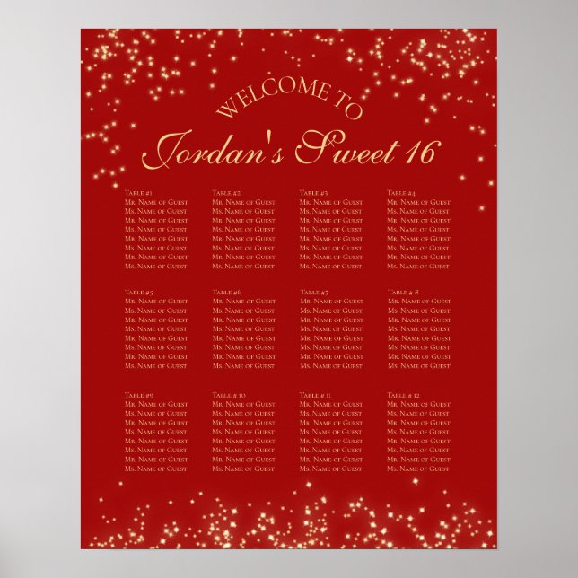 Starry 12 Table Seating Chart Red Poster (Vorne)