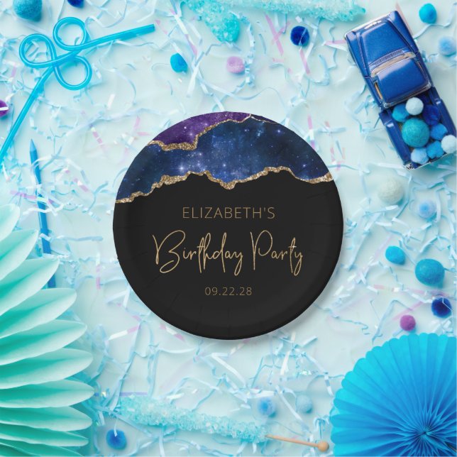 Starry Agate Geode Blue Lila Geburtstagsparty Pappteller (Party)