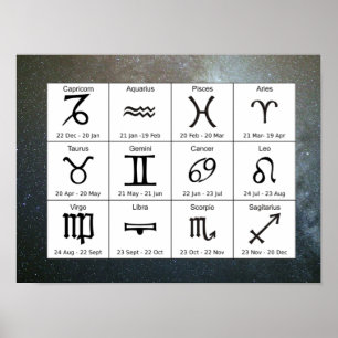 Starry Astrologie Zodiac Zeichen Chart Poster