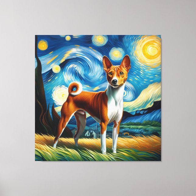 Starry Basenji Dog Portrait - Portrait für Haustie Leinwanddruck (Vorderseite)