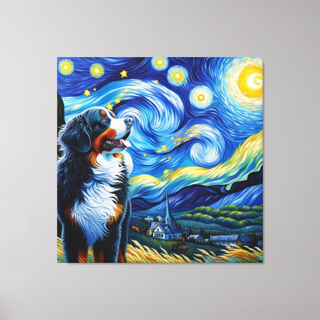 Starry Bernese Mountain Dog Portrait Leinwanddruck (Vorderseite)