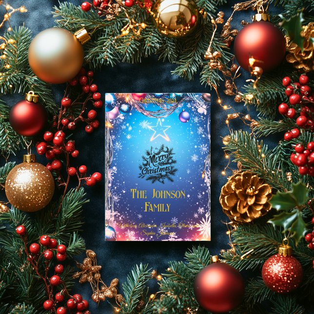 Starry Blue Christmas mit Custom Family Message Einladung (Von Creator hochgeladen)