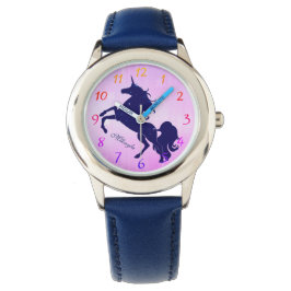 Starry Blue Unicorn auf Rosa Armbanduhr