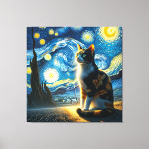 Starry Calico Cat Portrait - Haustier Portrait Leinwanddruck