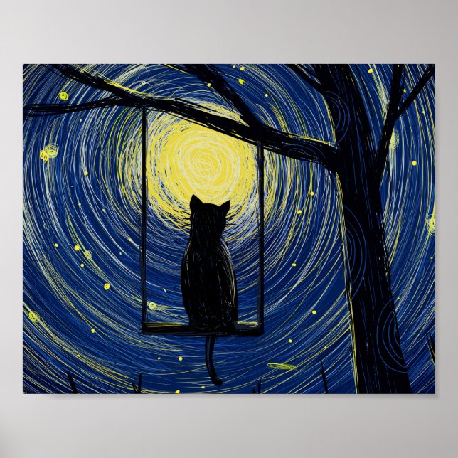 Starry Cat Night Canvas Print Poster (Vorne)