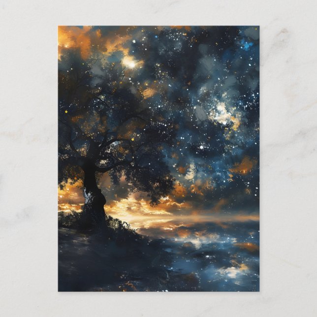 Starry Celestial Tree Dreamscape Feiertagspostkarte (Vorderseite)
