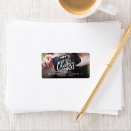 Starry Cheers Brush Script New Year Foto-Adresse Adressaufkleber