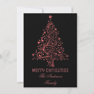 Starry Christmas Tree Black Red Metallic Look Feiertagskarte