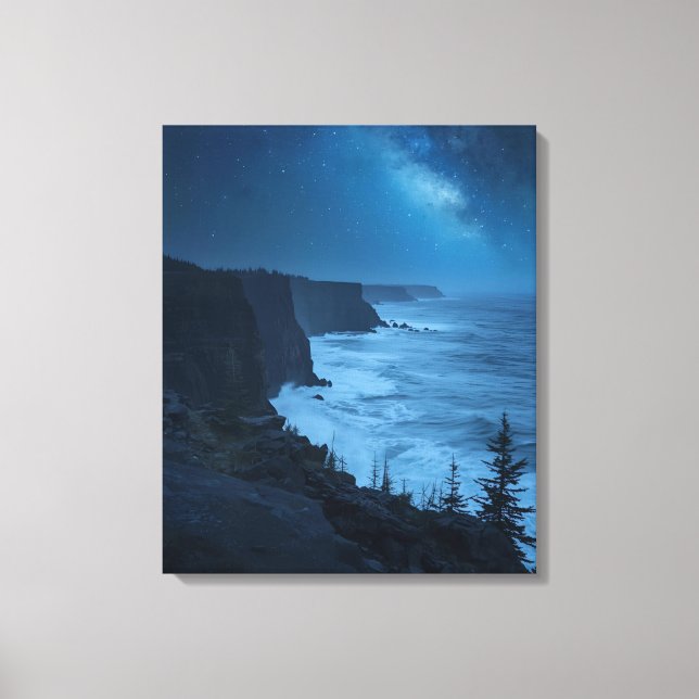Starry Coastal Night - Serene Milky Way Ocean View Leinwanddruck (Vorderseite)