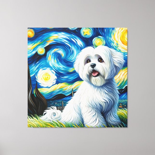 Starry Coton de Tulear Dog Portrait - Portrait für Leinwanddruck (Vorderseite)