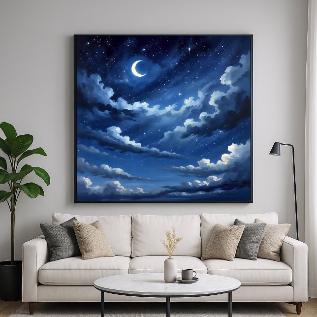 Starry Crescent Sky Poster - Illustrationsstil (Von Creator hochgeladen)