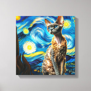 Starry Devon Rex Cat Portrait - Portrait für Haust Leinwanddruck
