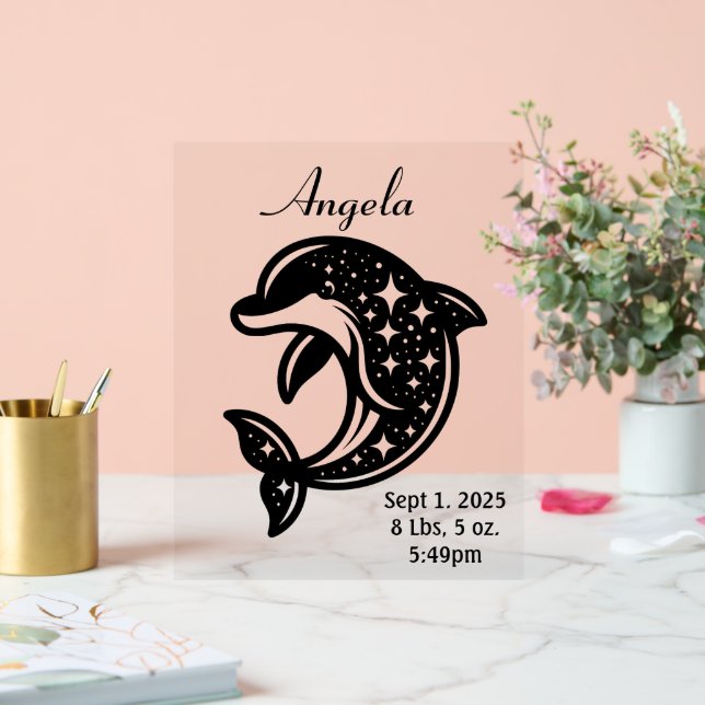 Starry Dolphin Birth Ankündigung Acrylschild (Hochzeit)