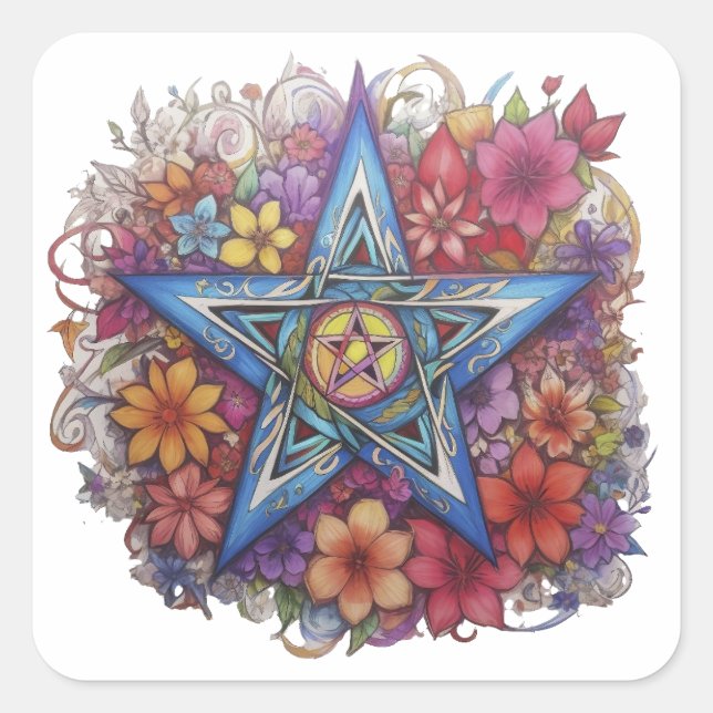 Starry Floral Radiance Quadratischer Aufkleber (Vorderseite)