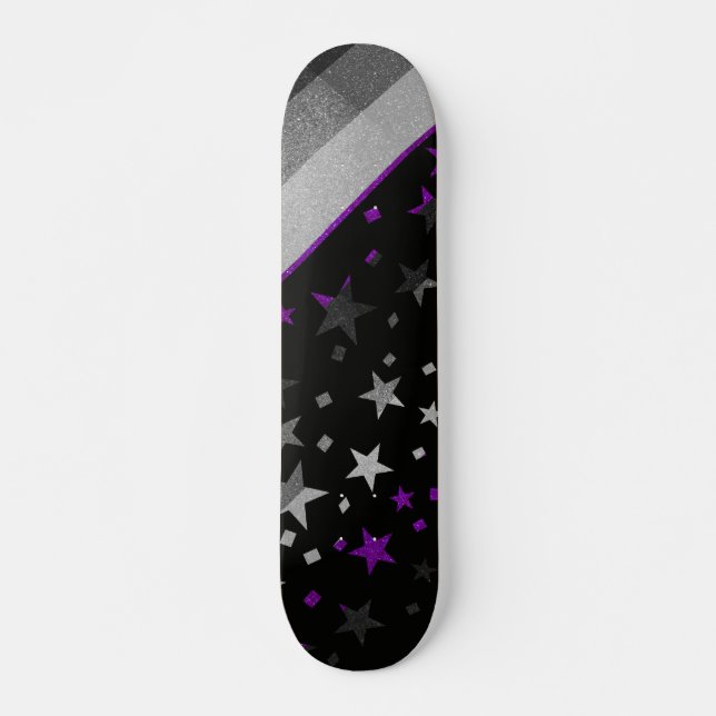 Starry Gay Pride Flag Funkelnd Asexual Glitzer Skateboard (Vorne)