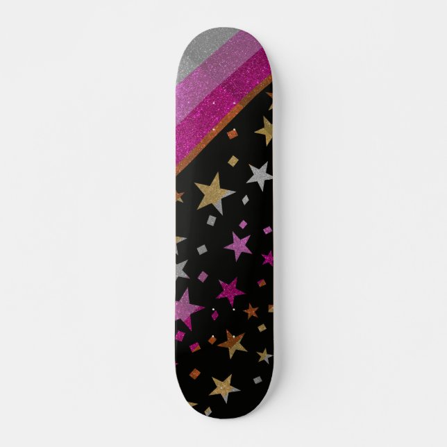 Starry Gay Pride Flag Funkelnd Lesbian Glitzer Skateboard (Vorne)