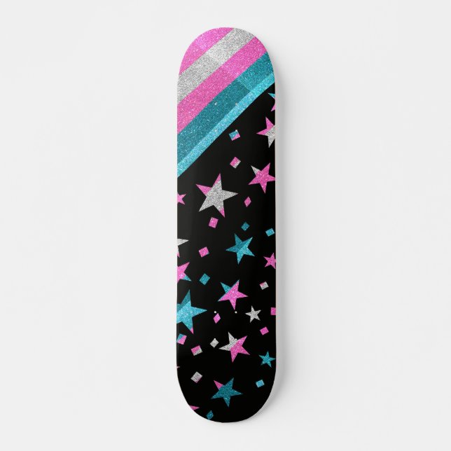 Starry Gay Pride Flag Funkelnd Trans Glitzer Skateboard (Vorne)