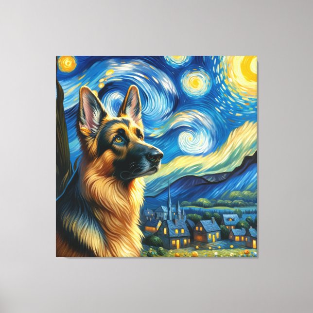 Starry German Shepherd Dog Portrait - Portrait für Leinwanddruck (Vorderseite)