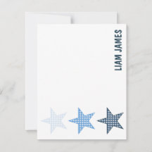 Starry Gingham Baby Boy Stationery