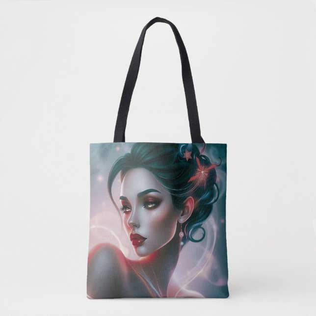 Starry Glam Tote Tasche: Elegante Frau (Vorderseite)