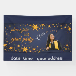 starry gold grad party banner