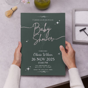 Starry Green Elegance Baby Dusche Einladung